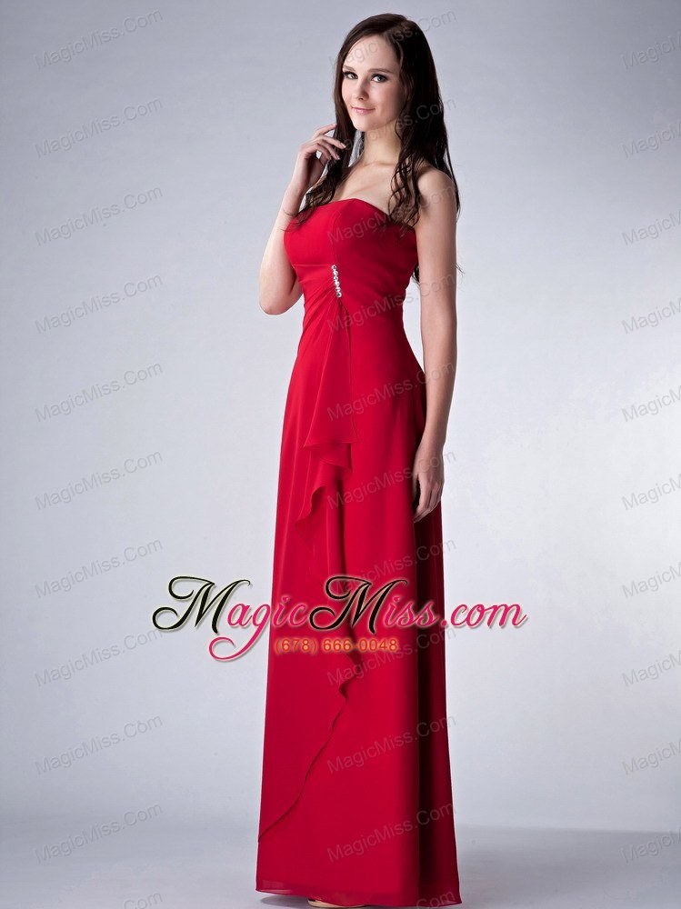wholesale wonderful wine red column strapless bridesmaid dress chiffon beading floor-length
