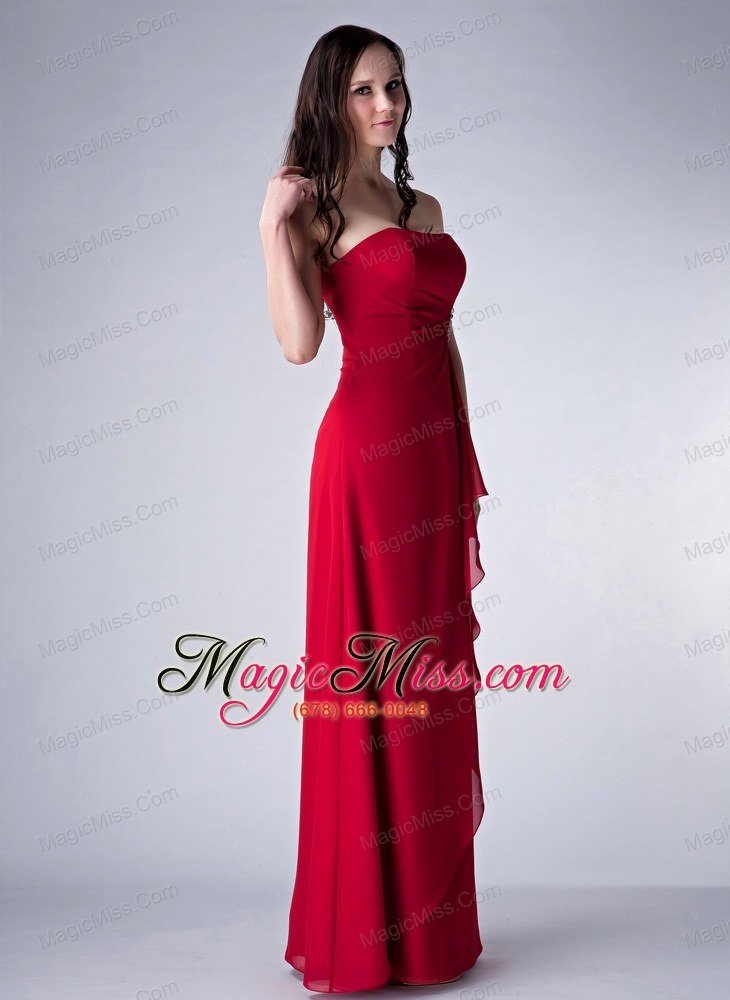 wholesale wonderful wine red column strapless bridesmaid dress chiffon beading floor-length