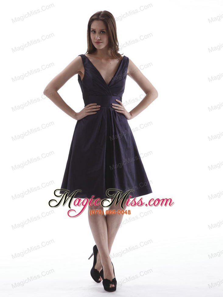 wholesale dark purple v-neck prom / homecoming dress knee-length taffeta