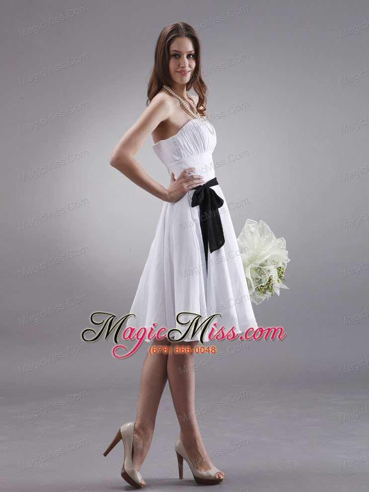 wholesale white prom / homecoming dress with black sash knee-length chiffon