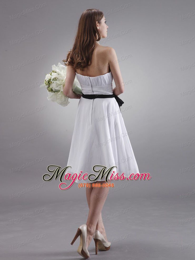 wholesale white prom / homecoming dress with black sash knee-length chiffon