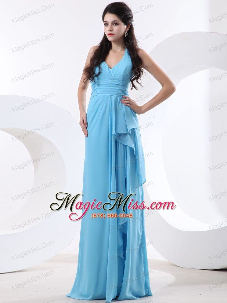 wholesale halter baby blue for 2013 custom made prom dress with ruch