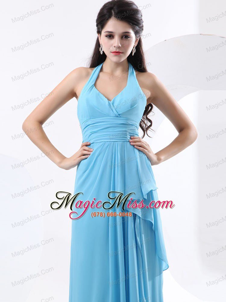 wholesale halter baby blue for 2013 custom made prom dress with ruch