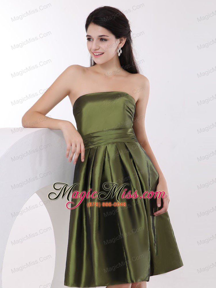 wholesale olive green bridesmaid dress with strapless and knee-length