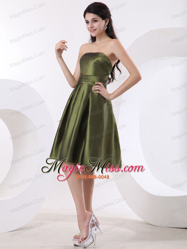 wholesale olive green bridesmaid dress with strapless and knee-length