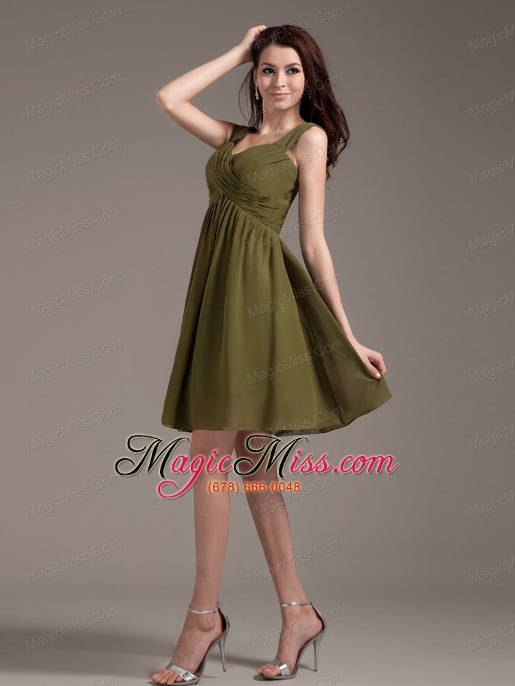 wholesale straps knee-length olive green chiffon 2013 prom dress