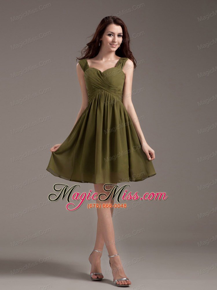 wholesale straps knee-length olive green chiffon 2013 prom dress