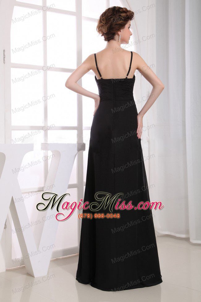 wholesale black bridemaid dress with spaghetti straps ruching chiffon