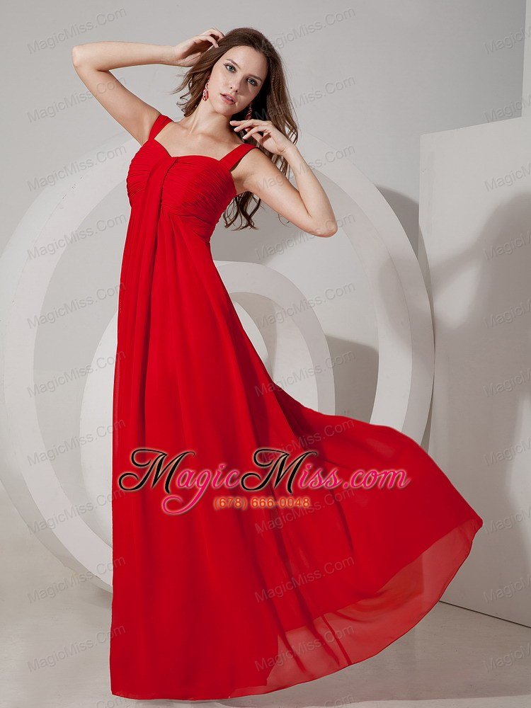 wholesale red empire straps floor-length chiffon ruch prom dress