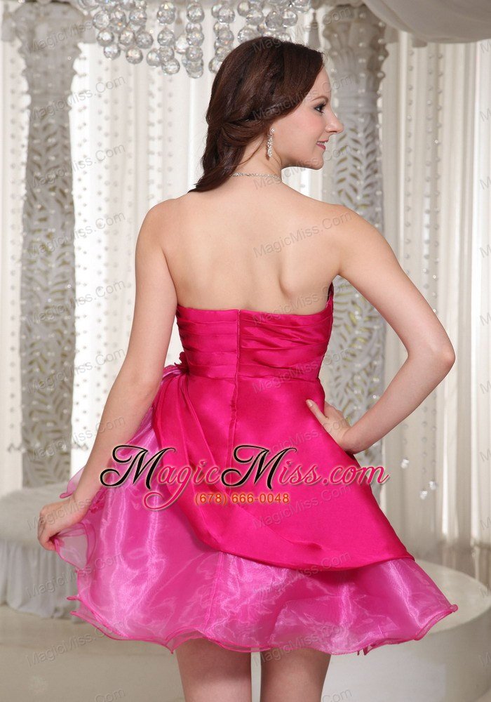 wholesale hot pink organza mini-length sweetheart for prom / cocktail dress with beading decorate