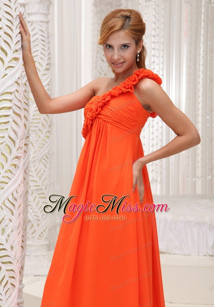 wholesale hand made flowers decorate one shoulder orange chiffon empire floor-length for prom / homecoming dress