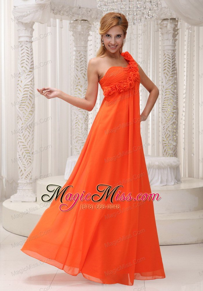 wholesale hand made flowers decorate one shoulder orange chiffon empire floor-length for prom / homecoming dress