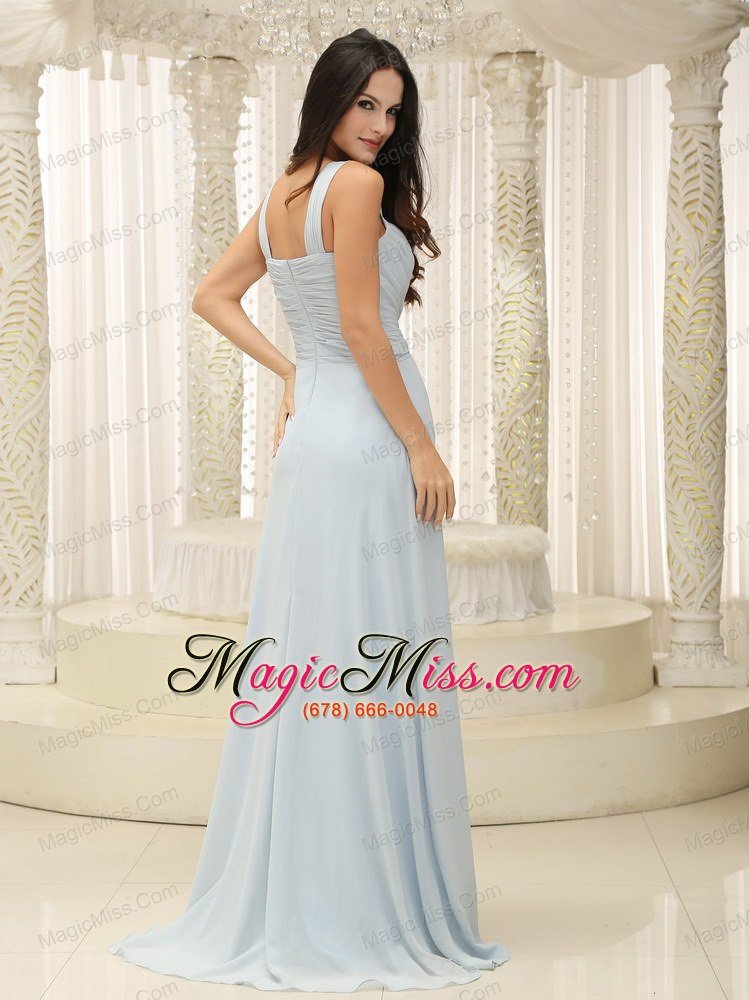 wholesale straps ruched bodice and hand made flowers baby blue prom dress in new york