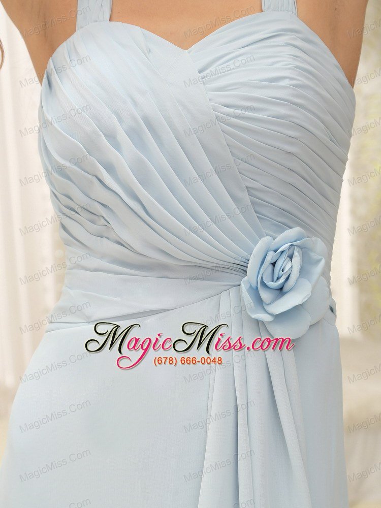 wholesale straps ruched bodice and hand made flowers baby blue prom dress in new york