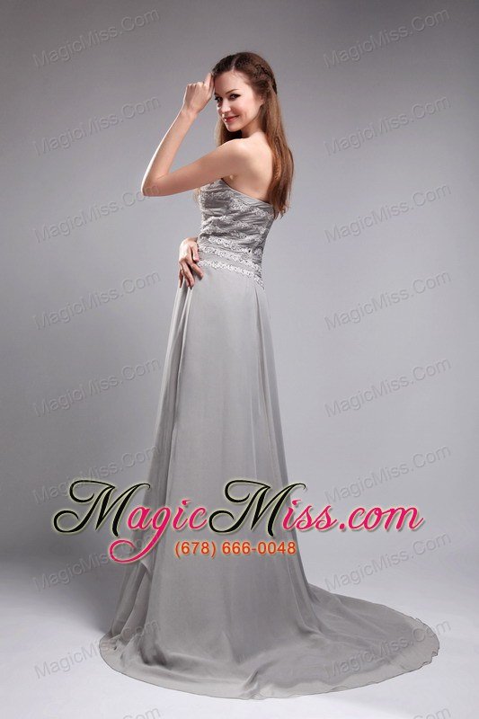 wholesale gorgeous empire sweetheart brush train chiffon appliques grey prom / graduation dress