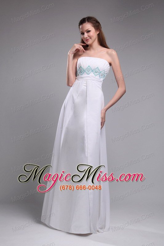 wholesale sweet empire strapless floor-length chiffon ruch and beading white prom dress