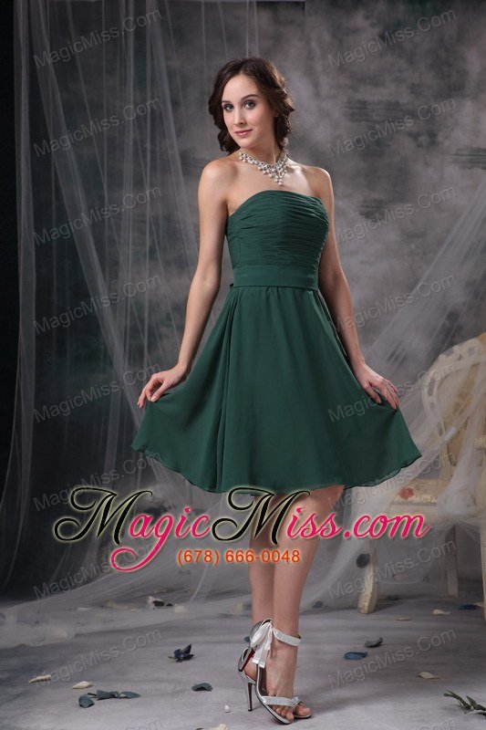 wholesale green a-line strapless knee-length ruch chiffon bridesmaid dress