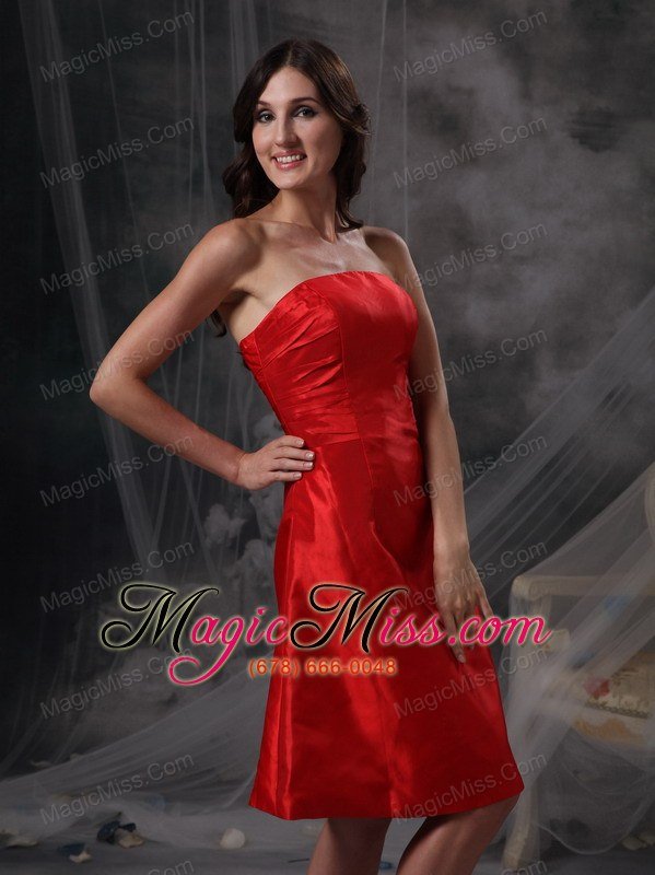 wholesale red column strapless knee-length taffeta ruch prom dress