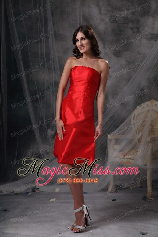 wholesale red column strapless knee-length taffeta ruch prom dress