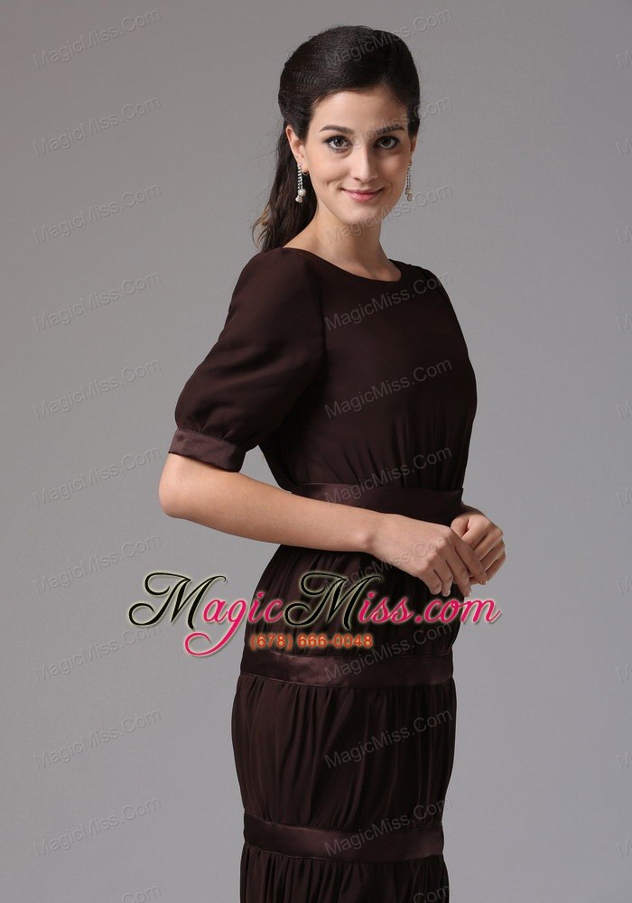 wholesale custom made brown mermaid scoop ruffled layeres mother of bride dress with chiffon in darien connecticut