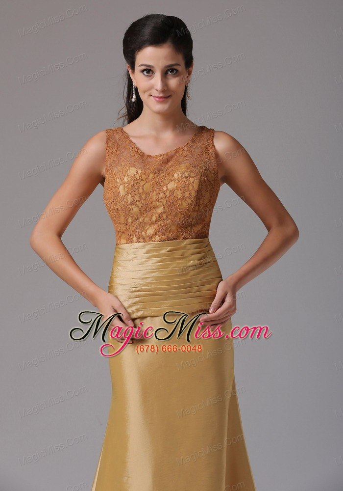 wholesale custom made gold scoop ruch and lace prom dress with satin in greenwich connecticut 2013