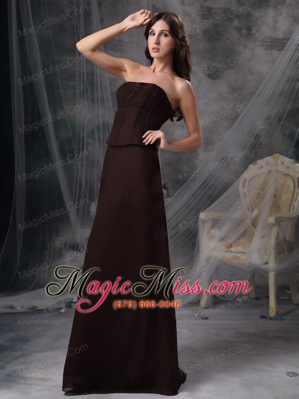 wholesale brown column strapless floor-length satin ruch mother of brides dress