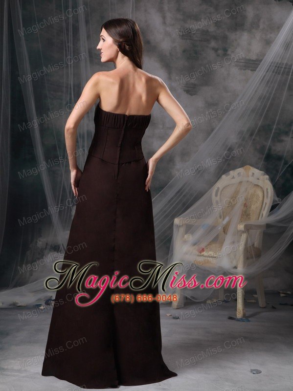 wholesale brown column strapless floor-length satin ruch mother of brides dress