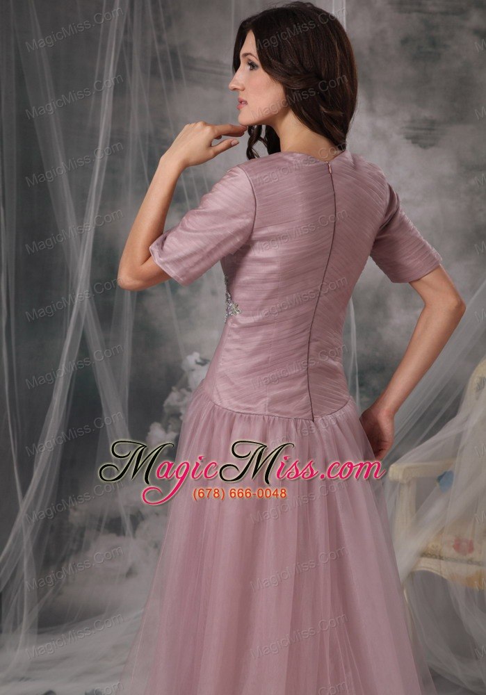 wholesale zai simple column / sheath square brush / sweep tulle beading mother of the bride dress