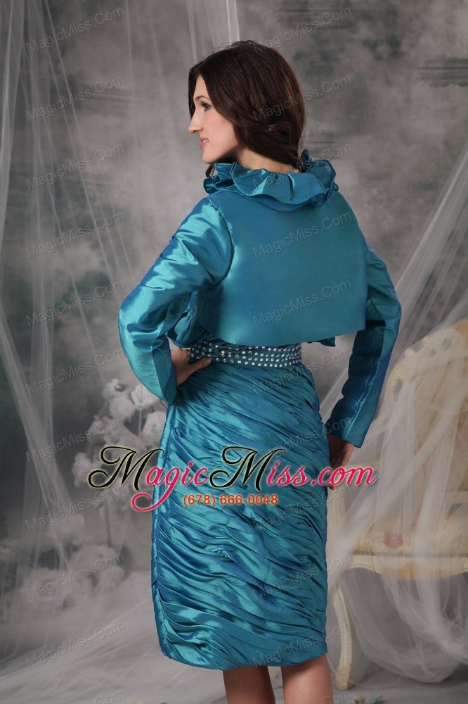 wholesale teal column / sheath strapless knee-length taffeta ruffles mother of the bride dress