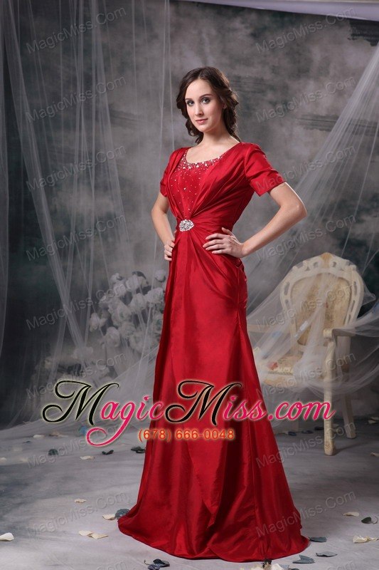 wholesale red a-line scoop brush train taffeta beading and ruch mother of the bride dress
