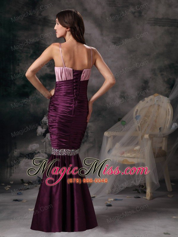 wholesale purple mermaid spaghetti straps floor-length taffeta beading mother of the bride dress
