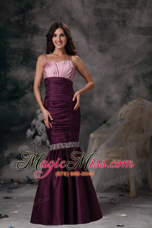 wholesale purple mermaid spaghetti straps floor-length taffeta beading mother of the bride dress