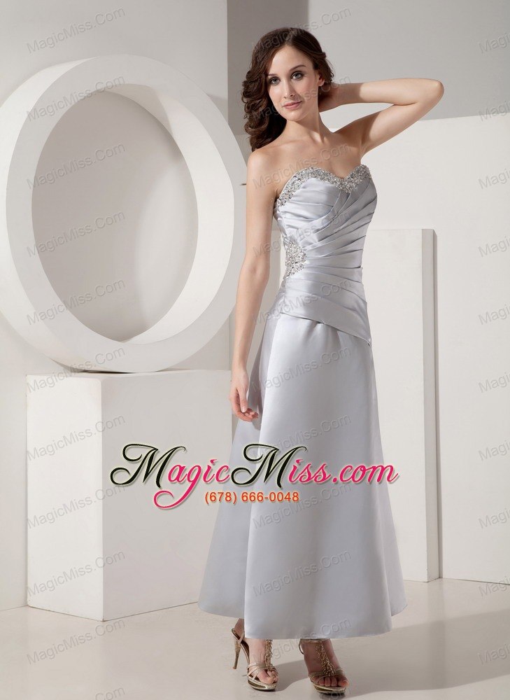 wholesale gray a-line / princess sweetheart ankle-length satin beading prom dress