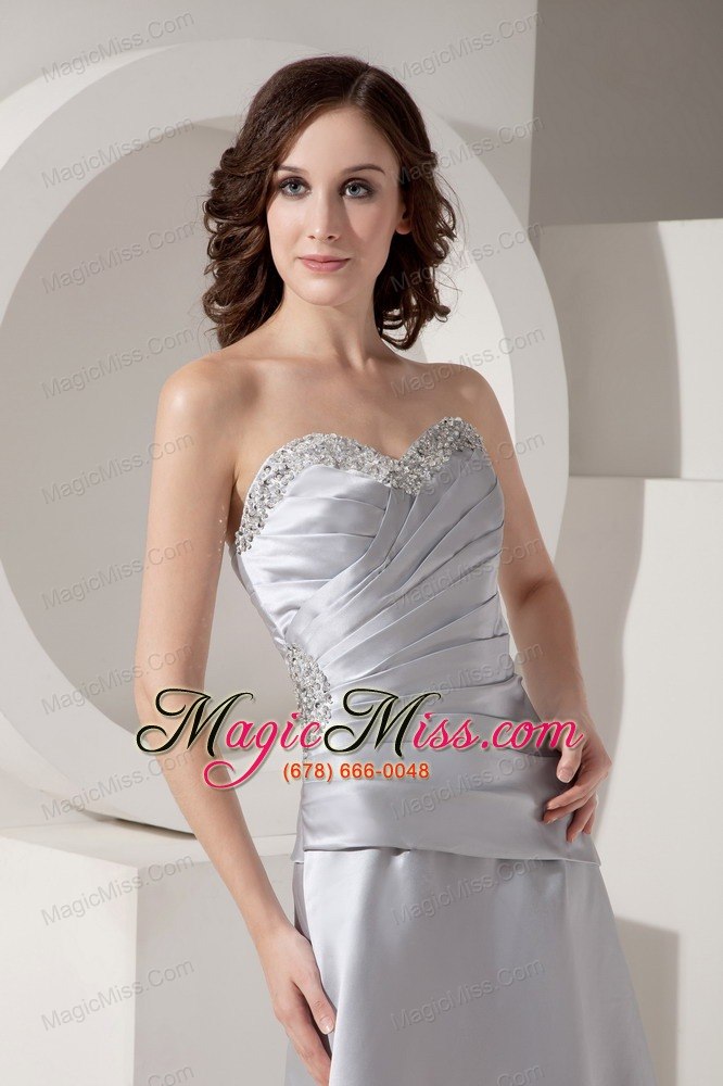 wholesale gray a-line / princess sweetheart ankle-length satin beading prom dress