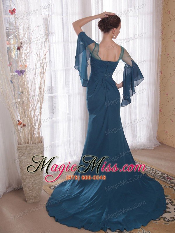 wholesale navy blue column / sheath square brush /sweep chiffon mother of the bride dress