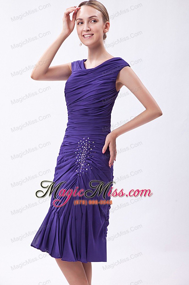 wholesale purple column v-neck prom dress chiffon beading knee-length