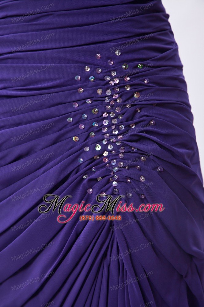 wholesale purple column v-neck prom dress chiffon beading knee-length