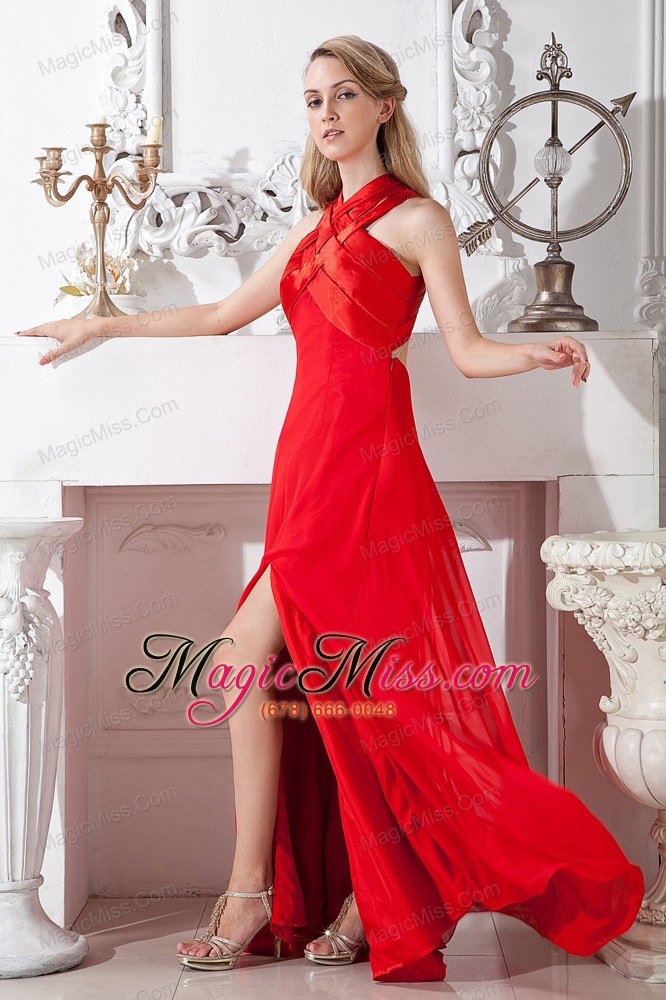 wholesale red column cross straps prom dress floor-length elastic woven satin