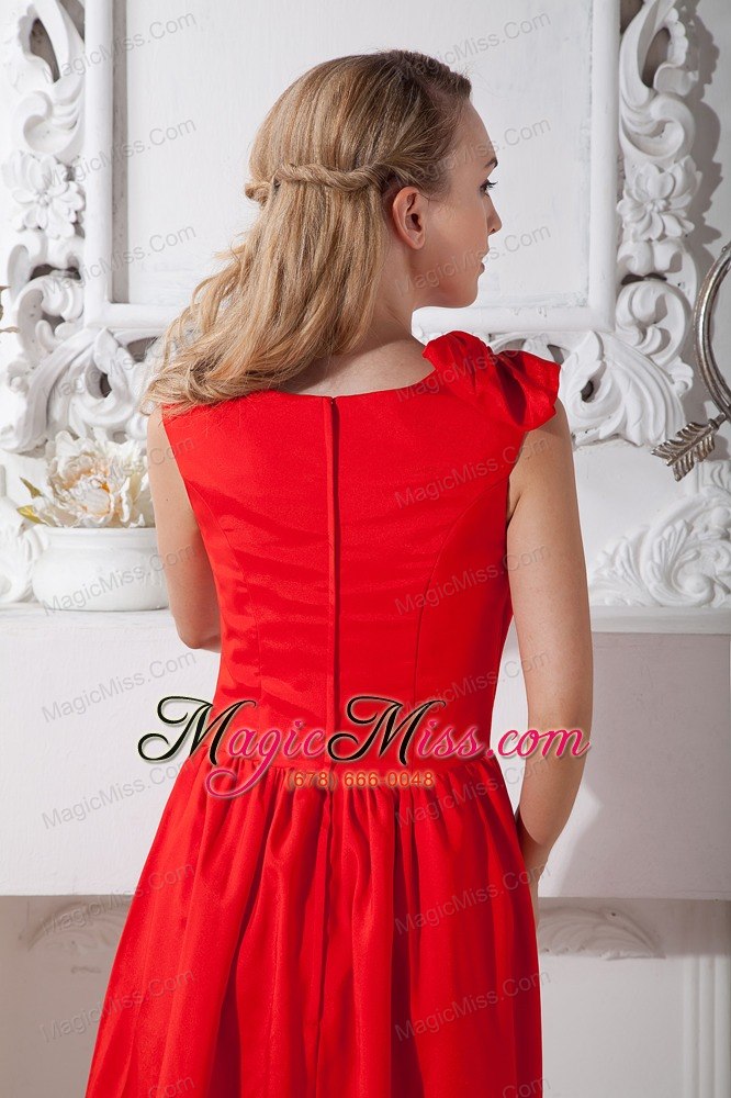 wholesale red a-line scoop prom dress knee-length taffeta