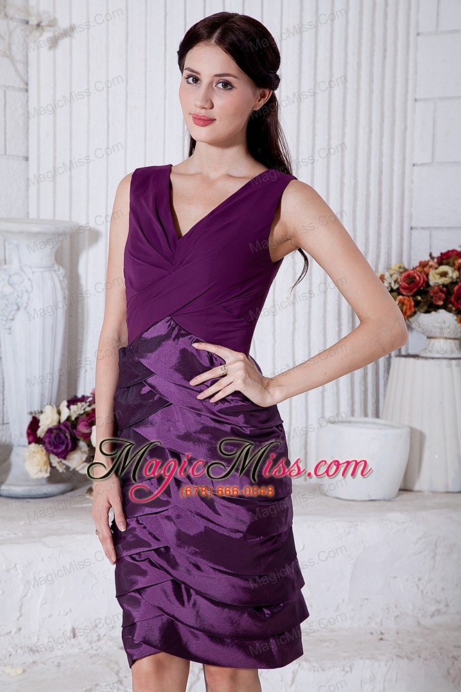 wholesale purple column v-neck knee-length taffeta ruch prom / homecoming dress