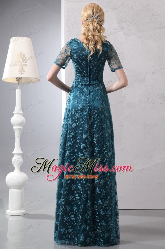 wholesale green column scoop floor-length lace prom dress