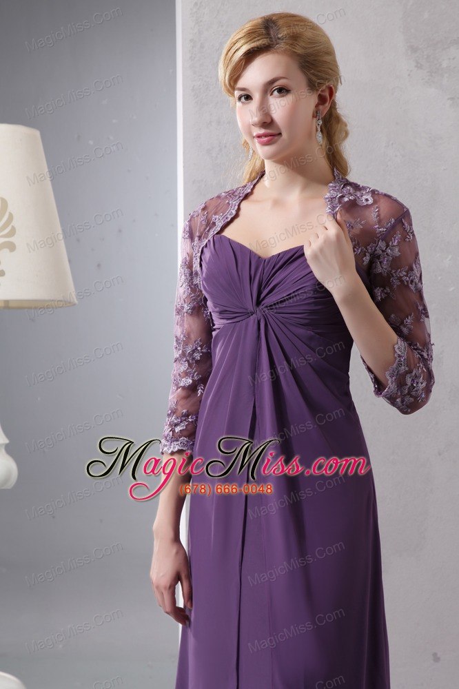 wholesale purple column sweetheart ankle-length chiffon ruch prom dress