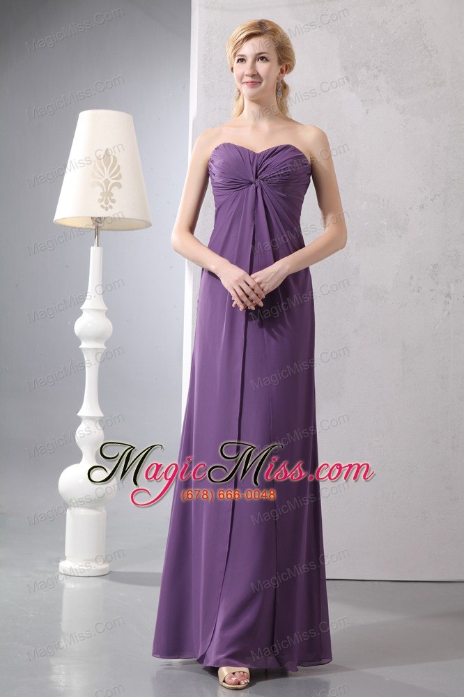 wholesale purple column sweetheart ankle-length chiffon ruch prom dress
