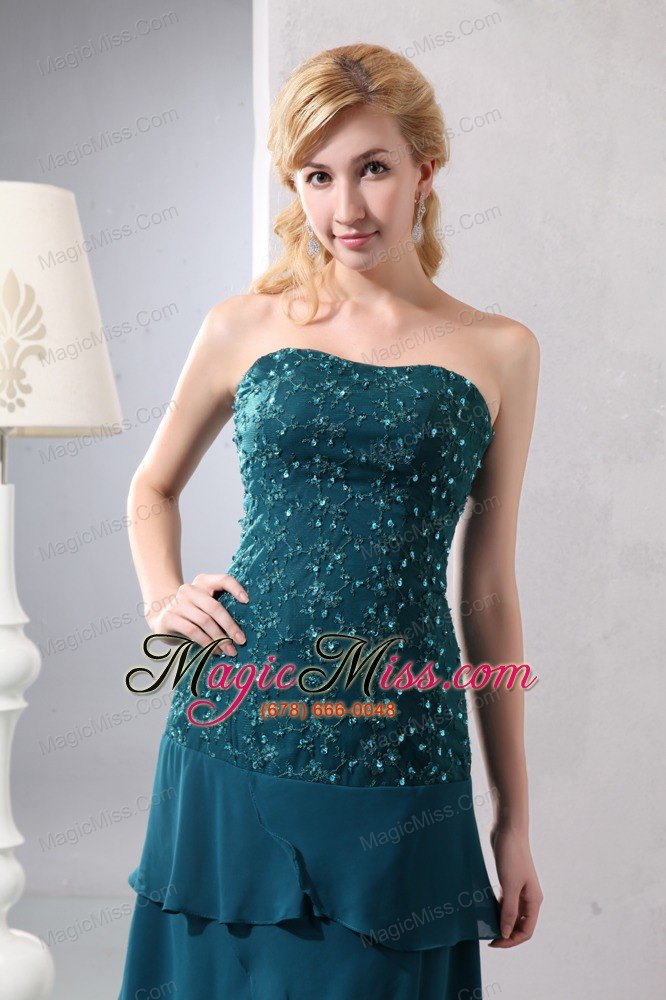 wholesale turquoise column strapless floor-length chiffon beading prom dress