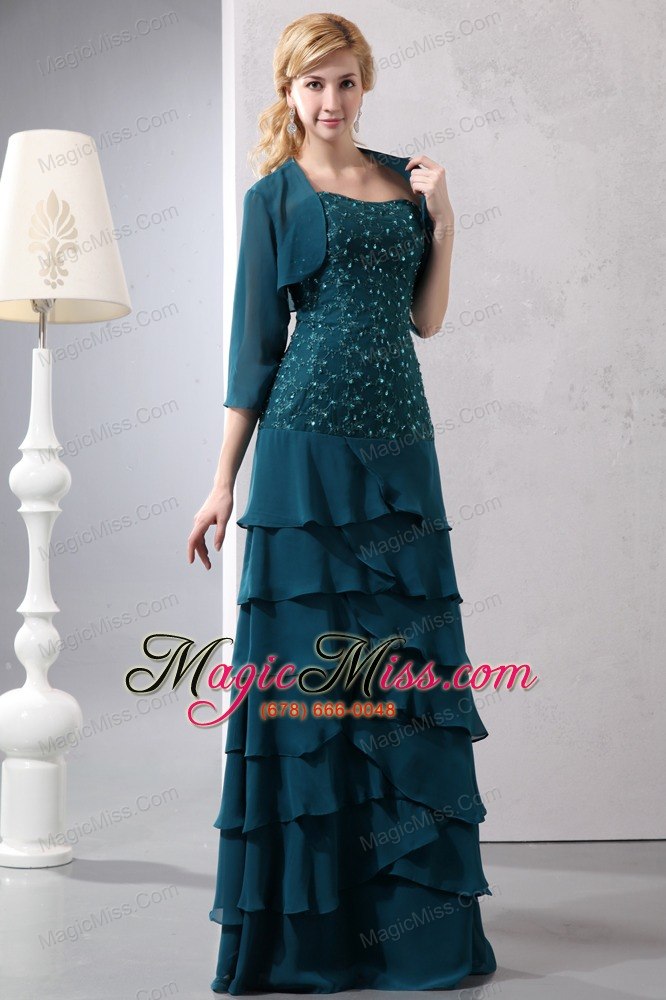 wholesale turquoise column strapless floor-length chiffon beading prom dress