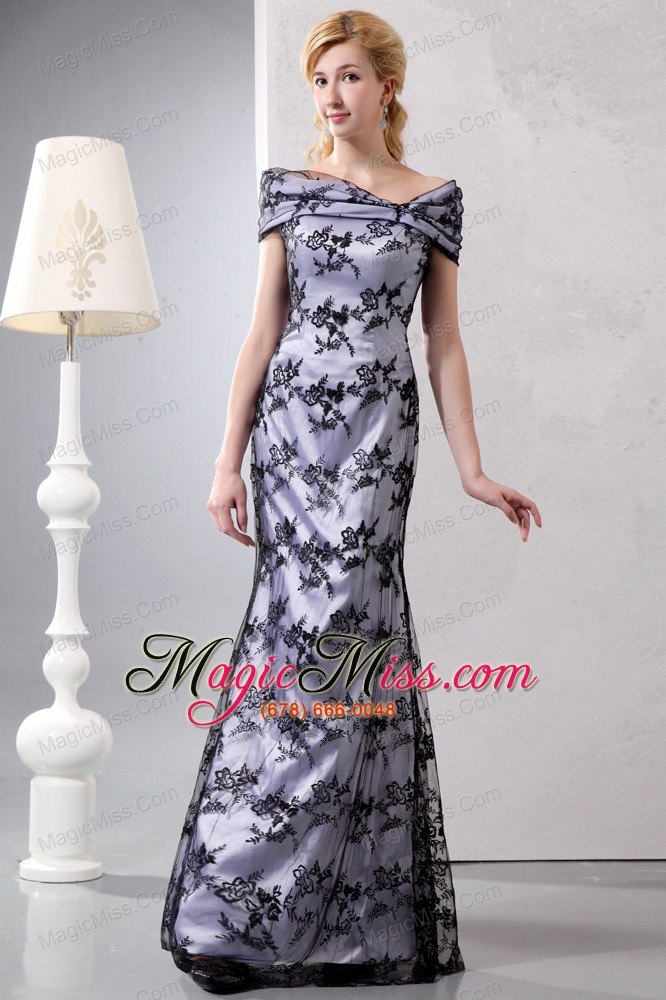 wholesale black and white mermaid off the shoulder floor-length lace prom dress