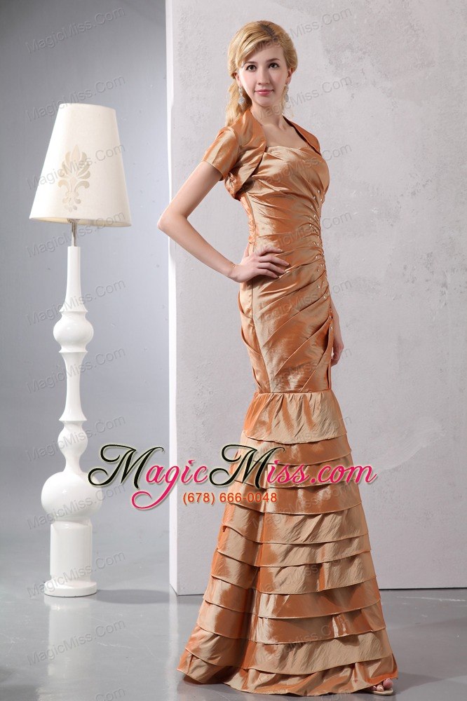 wholesale sexy brown column straps beading mother of the bride dress floor-length taffeta