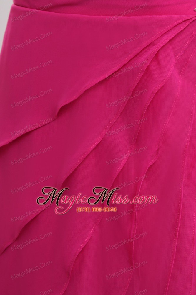 wholesale modest hot pink empire v-neck prom dress chiffon beading floor-length