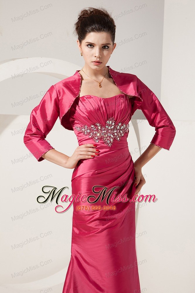 wholesale coral red column strapless floor-length satin beading mother of the bride dress