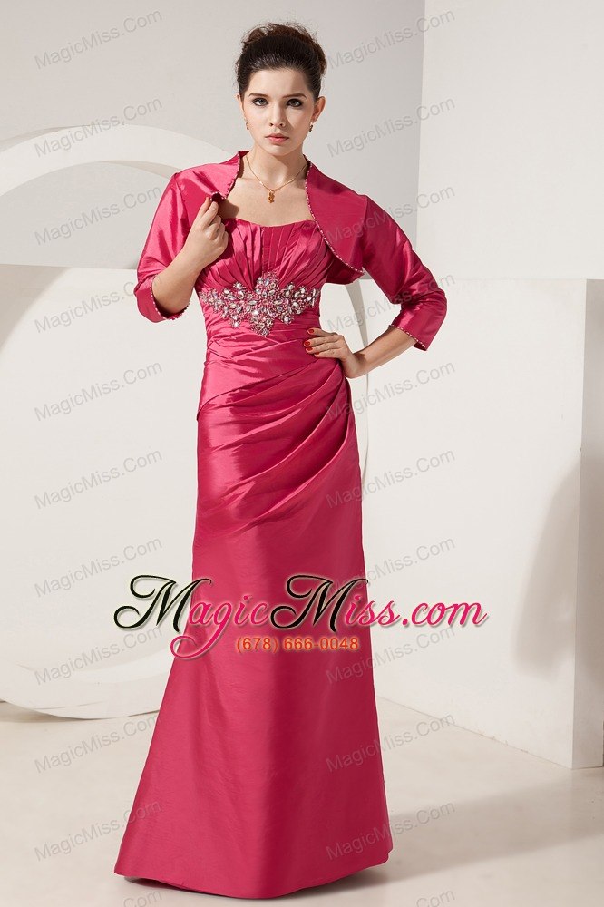 wholesale coral red column strapless floor-length satin beading mother of the bride dress